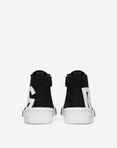 Shop Dolce & Gabbana Canvas Portofino Space High-top Sneakers In Black