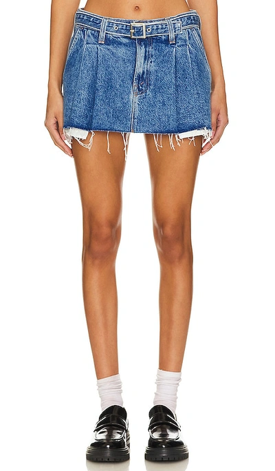 Shop Mother The Pleated Nibbler Mini Skirt In Blue