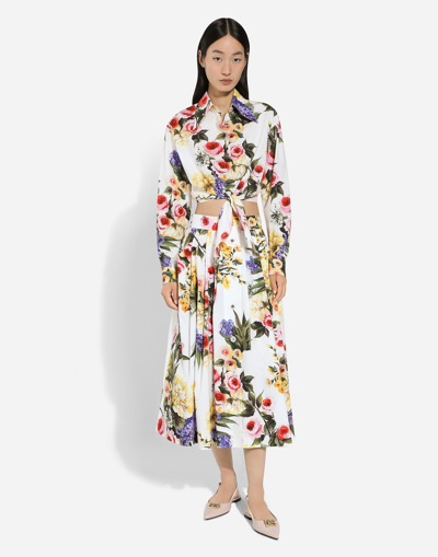 Shop Dolce & Gabbana Cotton Pussy-bow Shirt With Garden Print