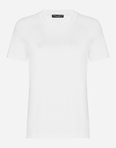 Shop Dolce & Gabbana Jersey T-shirt With Flocked Dolce&gabbana Detail In White