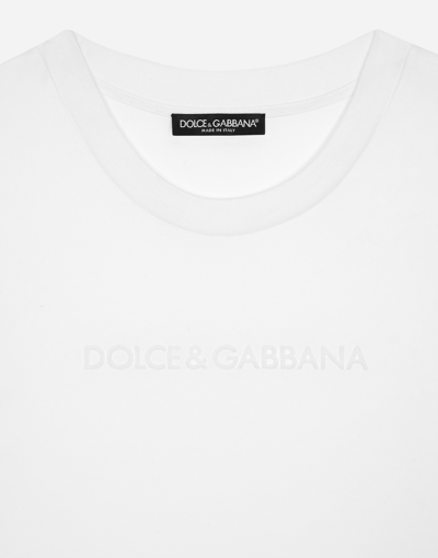 Shop Dolce & Gabbana Jersey T-shirt With Flocked Dolce&gabbana Detail In White