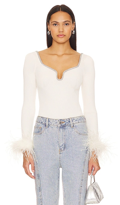 Shop Self-portrait Knit Feather Top In Ivory