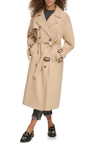 Shop Levi's Belted Long Trench Coat In Khaki