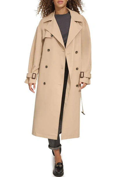 Shop Levi's Belted Long Trench Coat In Khaki