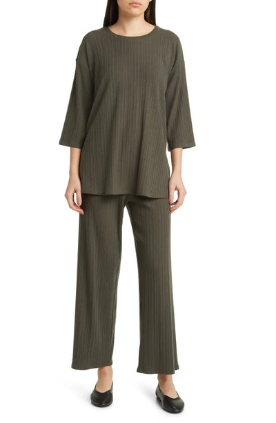 Shop Eileen Fisher Rib Wide Leg Ankle Pants In Grove