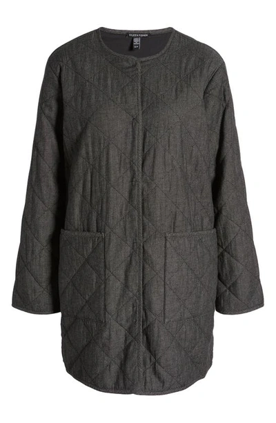 Shop Eileen Fisher Quilted Organic Cotton Coat In Black