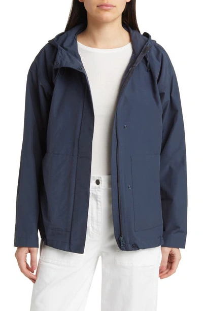 Shop Eileen Fisher Hooded Cotton Blend Jacket In Ocean