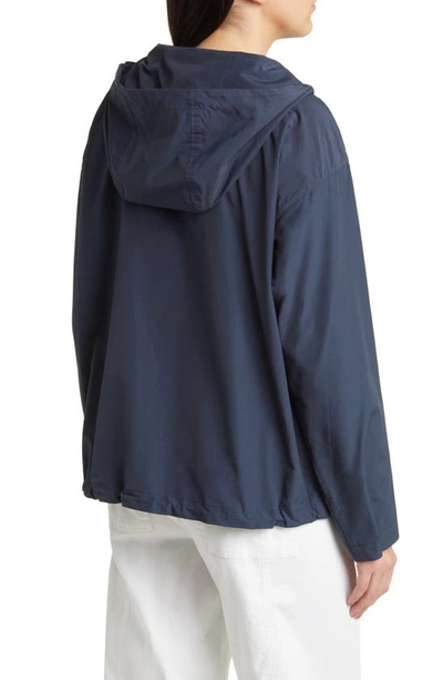 Shop Eileen Fisher Hooded Cotton Blend Jacket In Ocean