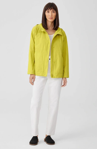 Shop Eileen Fisher Hooded Cotton Blend Jacket In Citron
