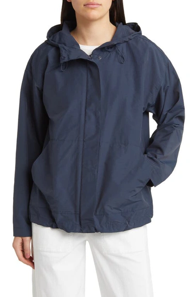 Eileen Fisher Hooded Cotton Blend Jacket In Blue