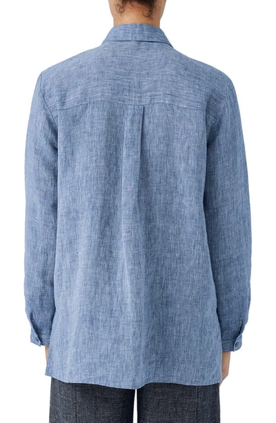 Shop Eileen Fisher Organic Linen Button-up Shirt In Chambray