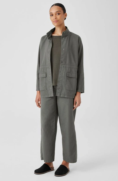 Shop Eileen Fisher Stand Collar Organic Cotton Blend Jacket In Grove