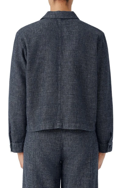 Shop Eileen Fisher Classic Collar Tweed Hemp & Organic Cotton Jacket In Denim