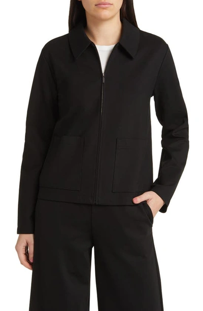 Eileen Fisher Classic Point Collar Zip-up Ponte Jacket In Black