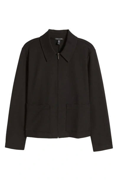 Eileen Fisher Classic Point Collar Zip-up Ponte Jacket In Black