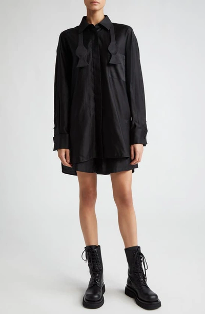 Shop Max Mara Marea Oversize Button-up Shirt With Bow Tie In Black