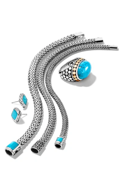 Shop John Hardy Classic Silver Chain Turquoise Stud Earrings In Blue 1
