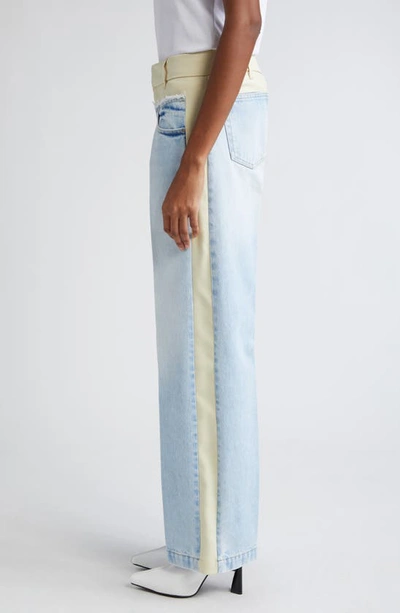Shop Stella Mccartney Two-tone Mixed Media High Waist Straight Leg Jeans In 4221 - Light Blue Mix Fabric