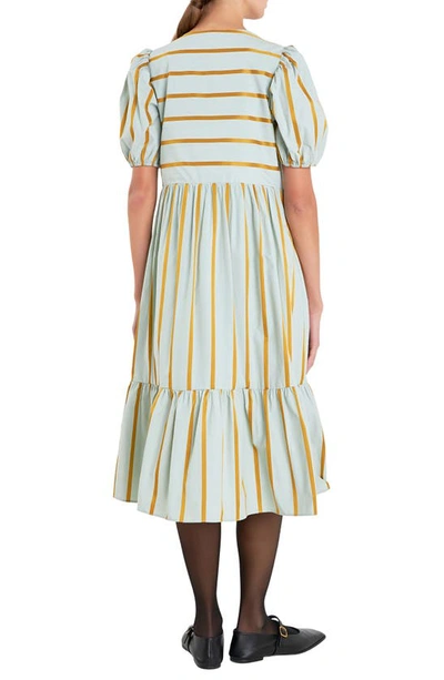 English Factory Women's Striped Blouson Midi Dress In Sage Multi