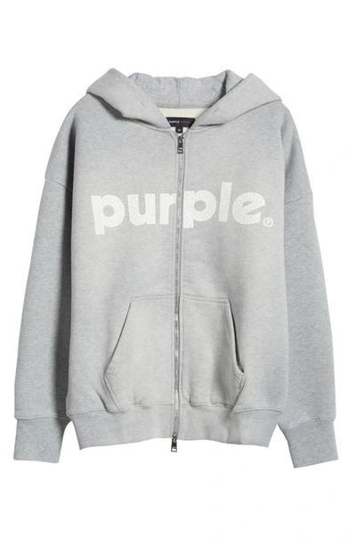 Shop Purple Brand Logo Zip Front Cotton Hoodie In Heather