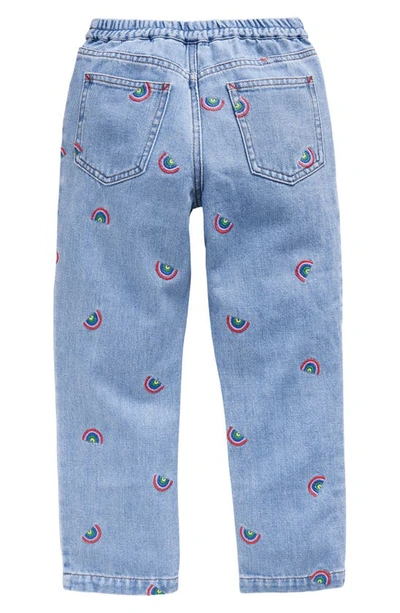 Shop Mini Boden Kids' Embroidered Pull-on Jeans In Scattered Rainbow Embroidery