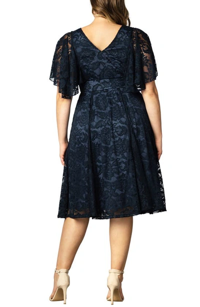 Kiyonna Camille Lace Midi Cocktail Dress In Twilight Blue