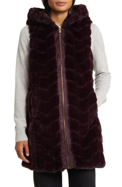Shop Via Spiga Hooded Faux Fur Vest In Burgundy