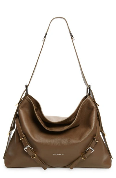 Shop Givenchy Medium Voyou Leather Hobo In Taupe