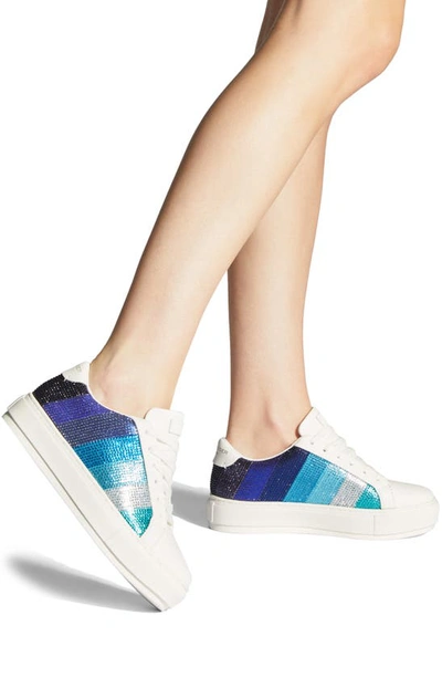 Shop Kurt Geiger Laney Stripe Crystal Sneaker In Light/ Pastel Blue