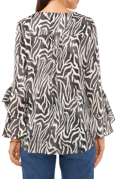 Shop Vince Camuto Abstract Print Ruffle Sleeve Layered Top In Rich Black