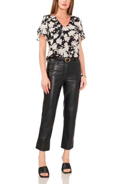Shop Vince Camuto Floral Ruffle Sleeve Top In Rich Black