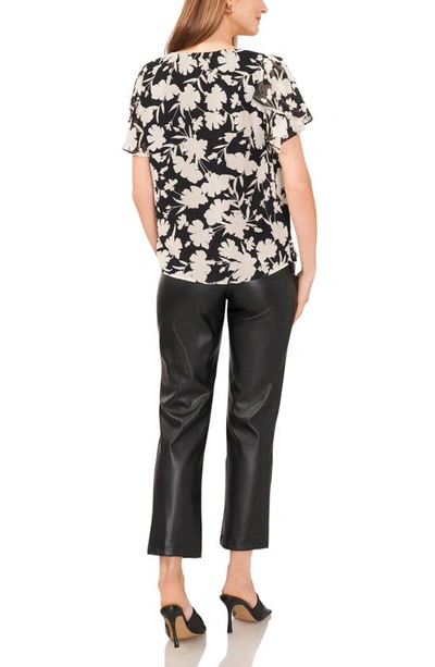 Shop Vince Camuto Floral Ruffle Sleeve Top In Rich Black