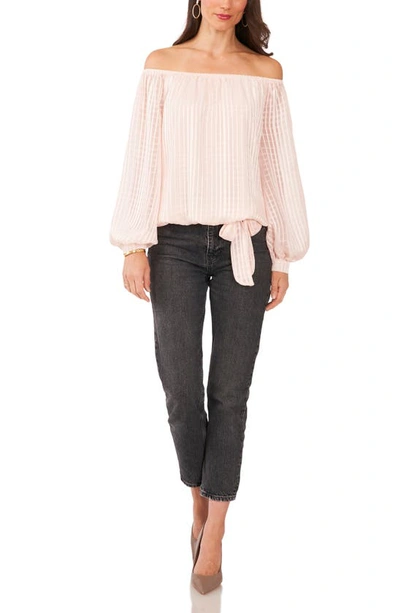 Shop Vince Camuto Satin Stripe Off The Shoulder Top In Apricot Illusion