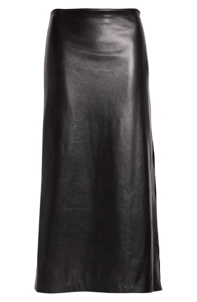 Shop Alice And Olivia Maeve Back Slit Faux Leather Midi Skirt In Black