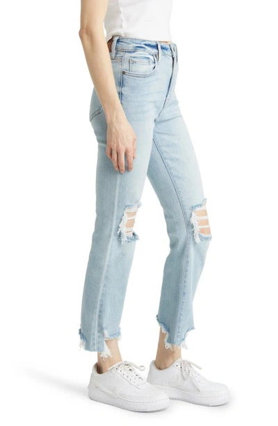 Hidden Jeans Distressed Chew Hem Straight Leg Jeans In Medium Wash
