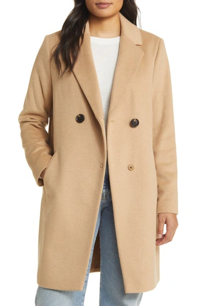 Shop Sam Edelman Double Breasted Wool Blend Coat In Camel