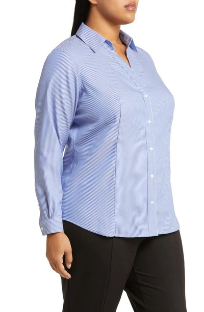 Shop Jones New York Stripe Easy Care Shirt In Blue/ White