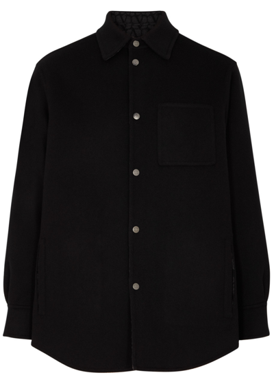 Shop Valentino Toile Iconographe Reversible Wool-blend Overshirt In Black