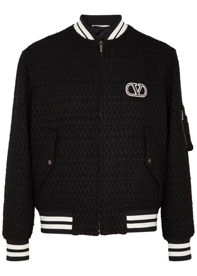 Shop Valentino Logo Wool-blend Tweed Bomber Jacket In Black