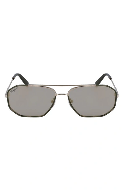 Shop Ferragamo 60mm Navigator Sunglasses In Dark Green