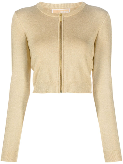 Shop Michael Michael Kors Zipped Cropped Jacket In Gold