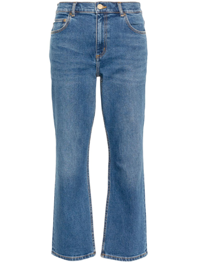 Shop Tory Burch Cropped Flared Denim Jeans In Blue