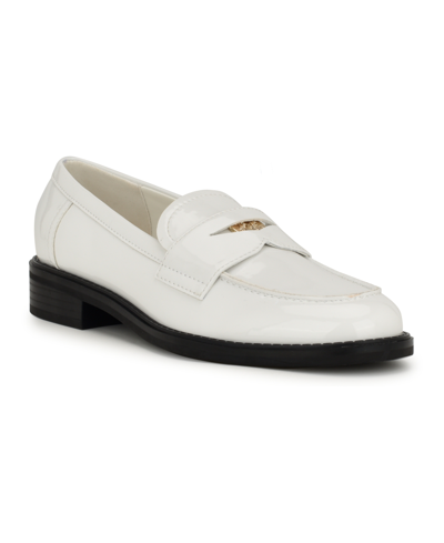Shop Nine West Women's Seeme Slip-on Round Toe Casual Loafers In White Patent