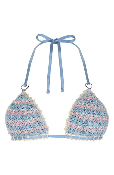 Capittana Isabella Multicolor Crochet Bikini Top In Light Blue