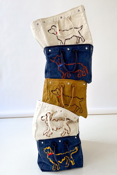 Alex Mill The Perfect Weekday Dog Tote In Navy/golden Retriever