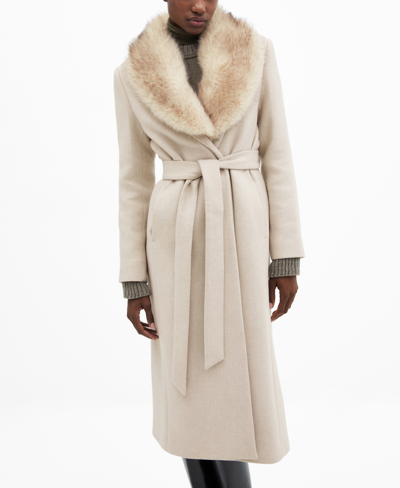 Shop Mango Women's Faux Fur Collar Detachable Wool Coat In Light,pastel Gray