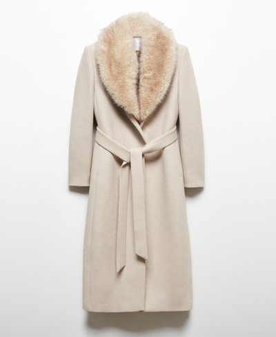 Shop Mango Women's Faux Fur Collar Detachable Wool Coat In Light,pastel Gray
