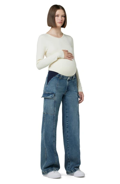Shop Hudson Wide Leg Cargo Maternity Jeans In Deep Indigo