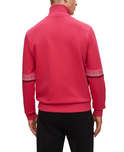 Shop Hugo Boss Boss By  Men's Multi-colored Logo Zip-neck Sweatshirt In Medium Pink