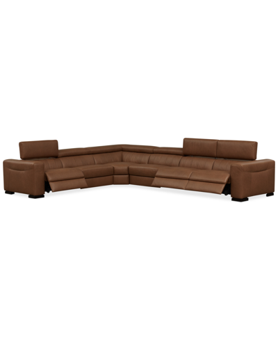 Shop Macy's Rinan 158" 6-pc. Leather Sectional With 3 Power Recliners, Created For  In Sambuco